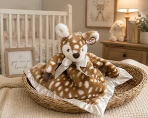 Bearington Baby Collection Fawn Deer Lovey Security Blanket Satin Trim 18”